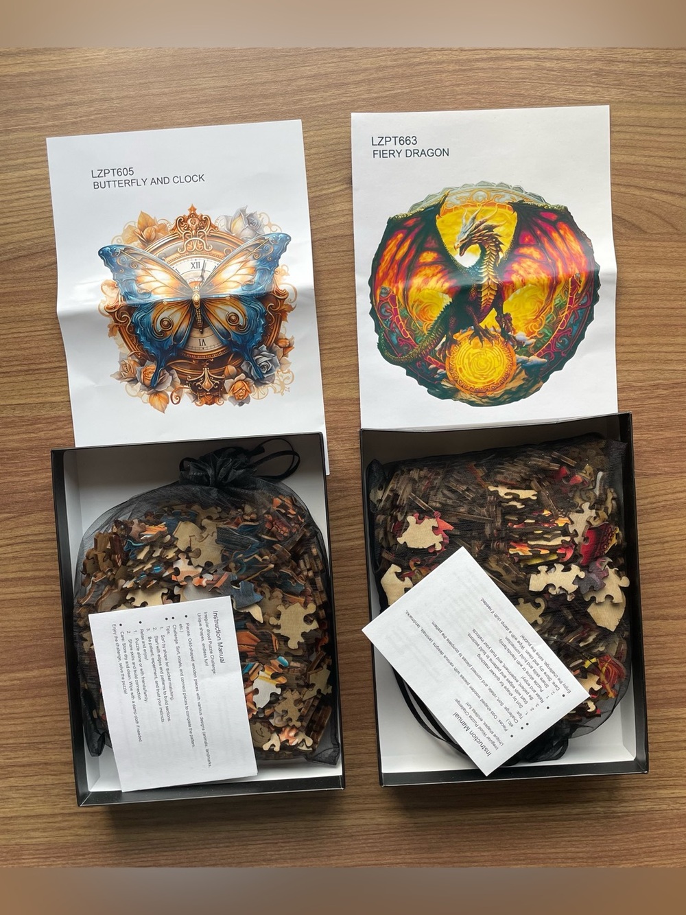 Brand New Wooden Jigsaw Puzzle Lot Fantasy Dragon Butterfly